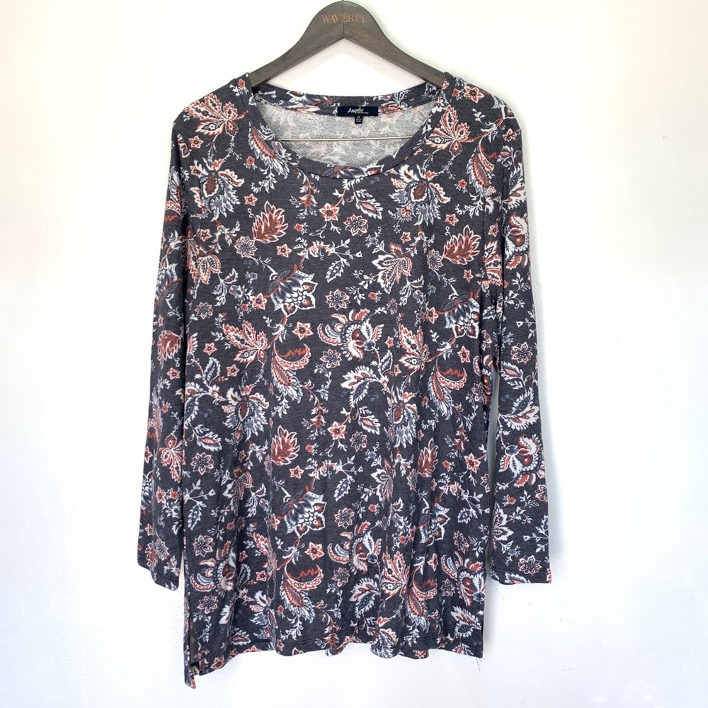 Dark grey floral print long sleeve top size 1X
